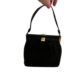 Black Vintage 1960s Leather Clasp Handbag